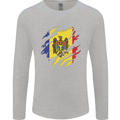 Torn Moldova Flag Moldovan Day Football Mens Long Sleeve T-Shirt Sports Grey