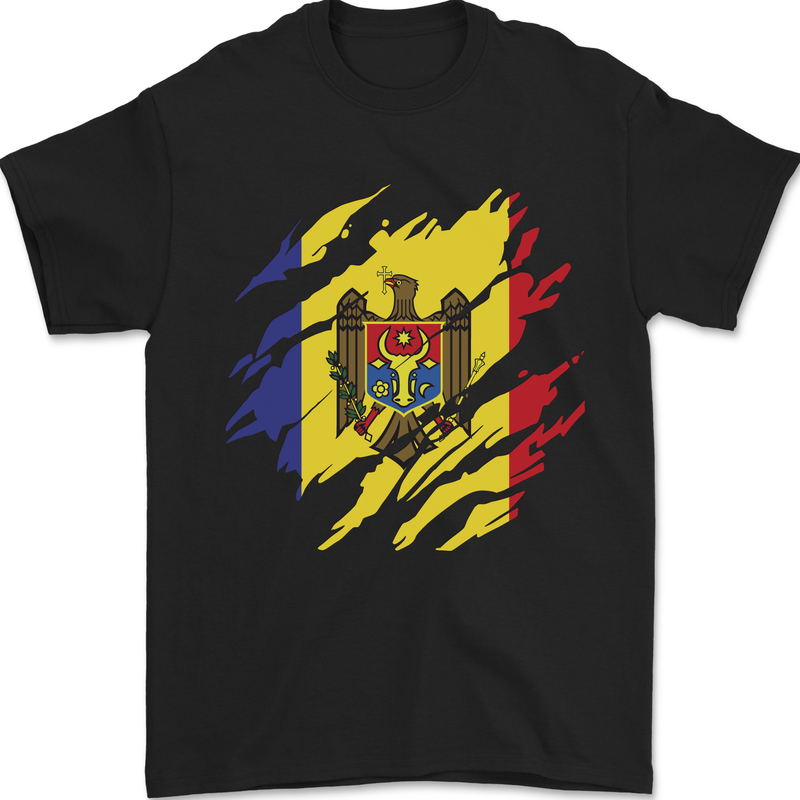 Torn Moldova Flag Moldovan Day Football Mens T-Shirt 100% Cotton Black