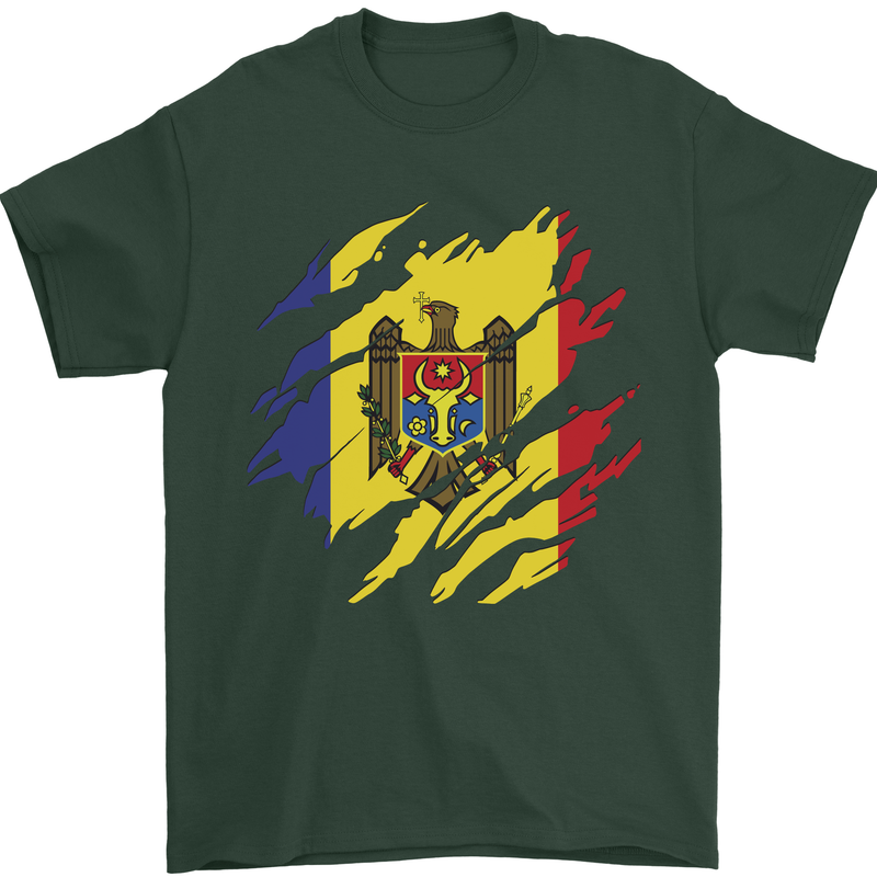 Torn Moldova Flag Moldovan Day Football Mens T-Shirt 100% Cotton Forest Green