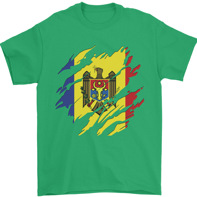 Torn Moldova Flag Moldovan Day Football Mens T-Shirt 100% Cotton Irish Green