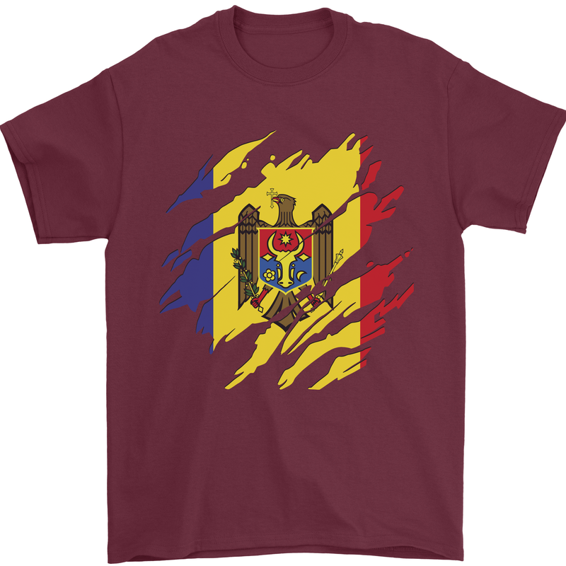 Torn Moldova Flag Moldovan Day Football Mens T-Shirt 100% Cotton Maroon