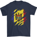Torn Moldova Flag Moldovan Day Football Mens T-Shirt 100% Cotton Navy Blue