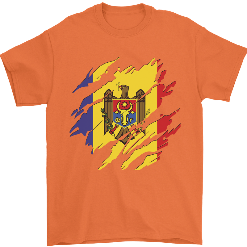 Torn Moldova Flag Moldovan Day Football Mens T-Shirt 100% Cotton Orange