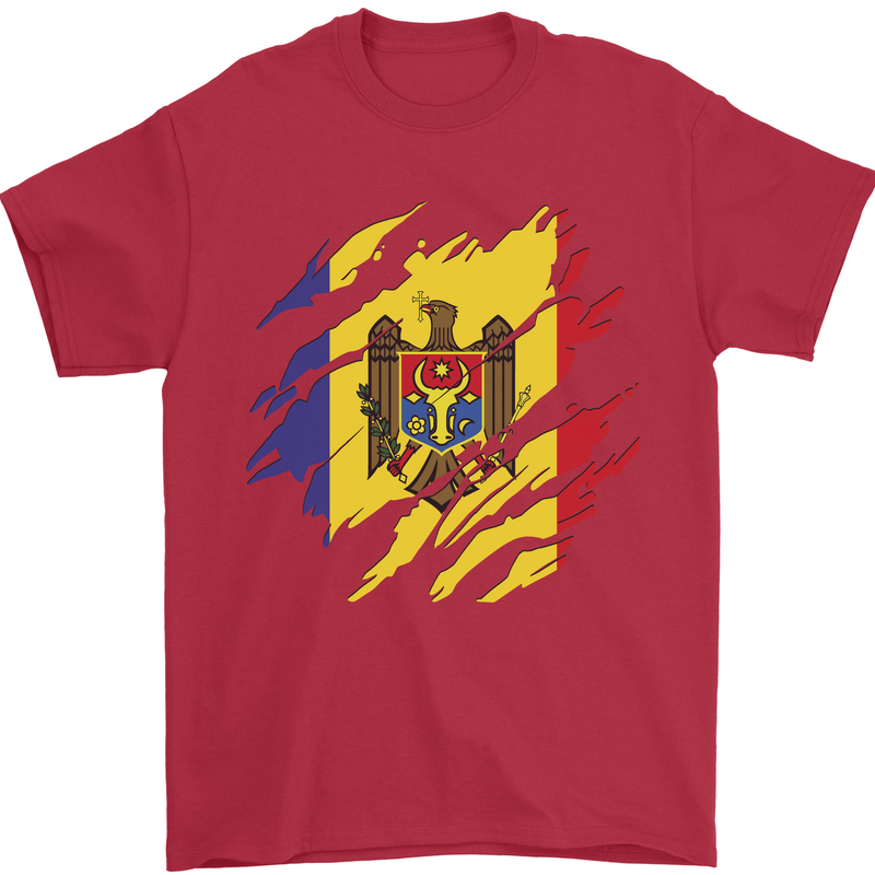 Torn Moldova Flag Moldovan Day Football Mens T-Shirt 100% Cotton Red