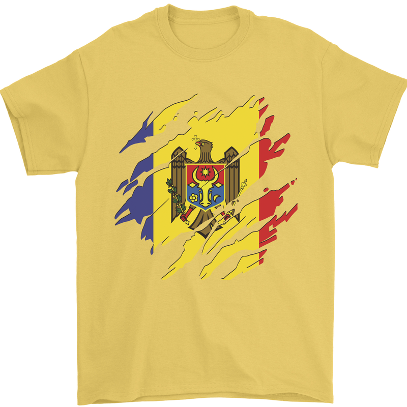 Torn Moldova Flag Moldovan Day Football Mens T-Shirt 100% Cotton Yellow