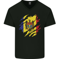 Torn Moldova Flag Moldovan Day Football Mens V-Neck Cotton T-Shirt Black