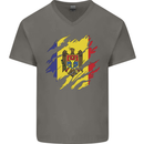 Torn Moldova Flag Moldovan Day Football Mens V-Neck Cotton T-Shirt Charcoal