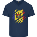 Torn Moldova Flag Moldovan Day Football Mens V-Neck Cotton T-Shirt Navy Blue