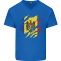Torn Moldova Flag Moldovan Day Football Mens V-Neck Cotton T-Shirt Royal Blue