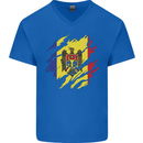 Torn Moldova Flag Moldovan Day Football Mens V-Neck Cotton T-Shirt Royal Blue