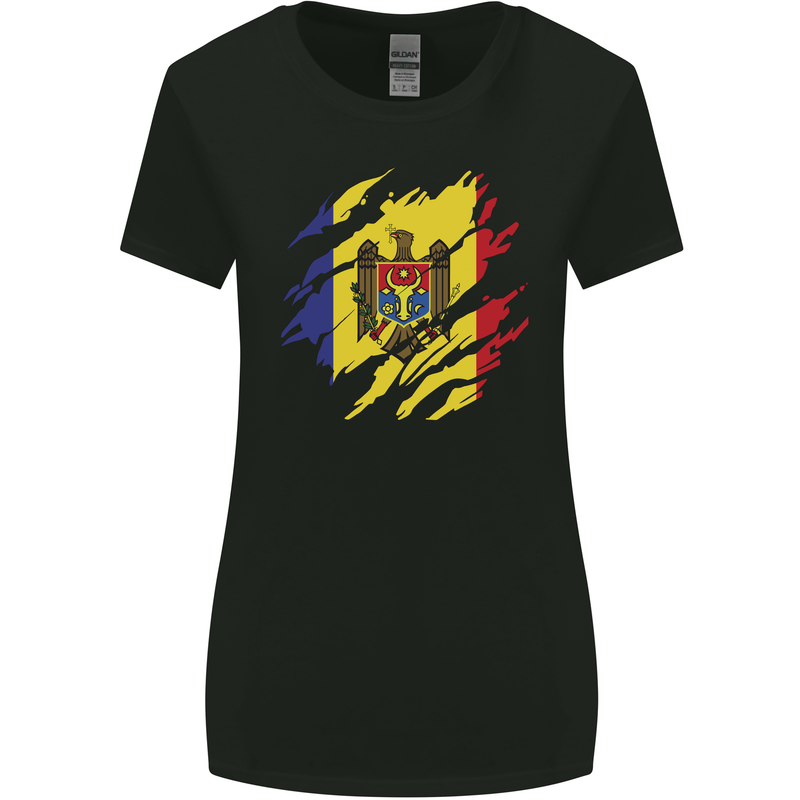Torn Moldova Flag Moldovan Day Football Womens Wider Cut T-Shirt Black