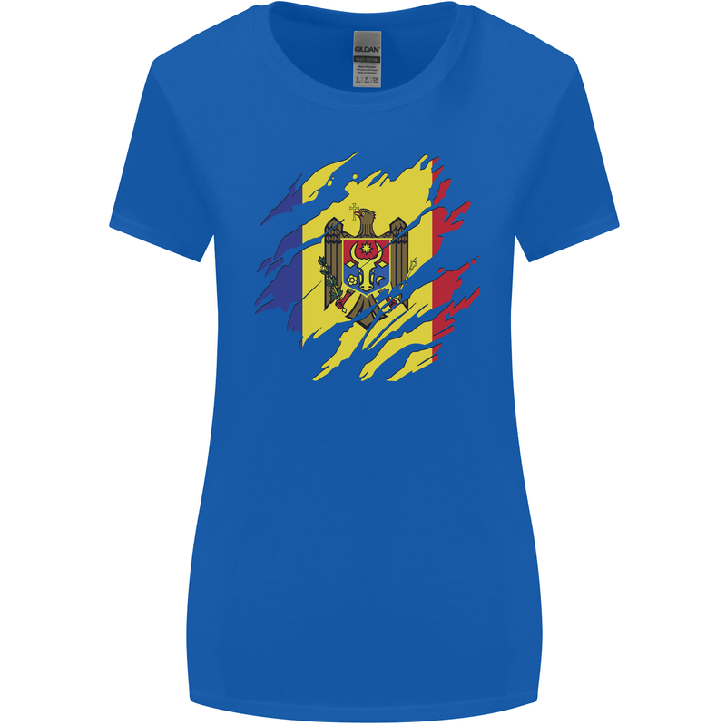Torn Moldova Flag Moldovan Day Football Womens Wider Cut T-Shirt Royal Blue