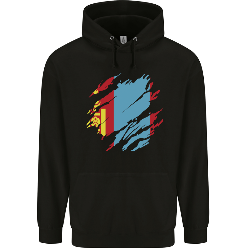 Torn Mongolia Flag Mongolian Day Football Childrens Kids Hoodie Black