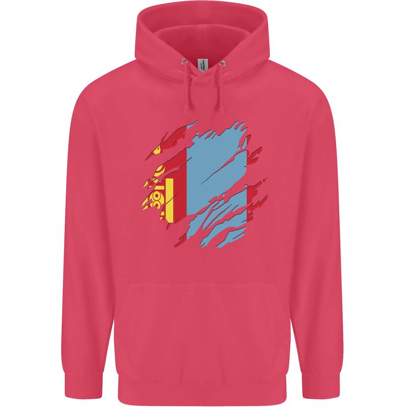 Torn Mongolia Flag Mongolian Day Football Childrens Kids Hoodie Heliconia