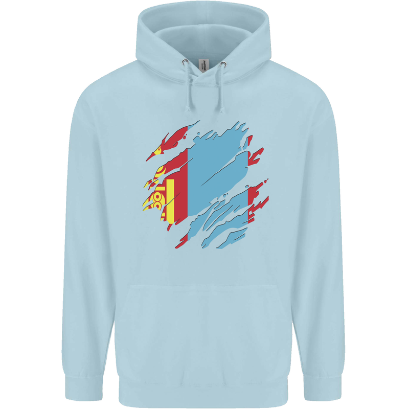 Torn Mongolia Flag Mongolian Day Football Childrens Kids Hoodie Light Blue