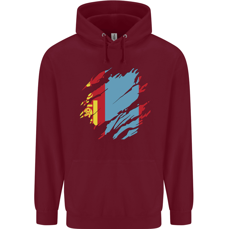 Torn Mongolia Flag Mongolian Day Football Childrens Kids Hoodie Maroon