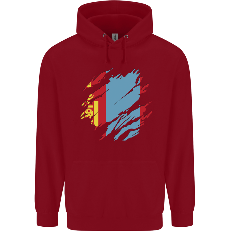 Torn Mongolia Flag Mongolian Day Football Childrens Kids Hoodie Red