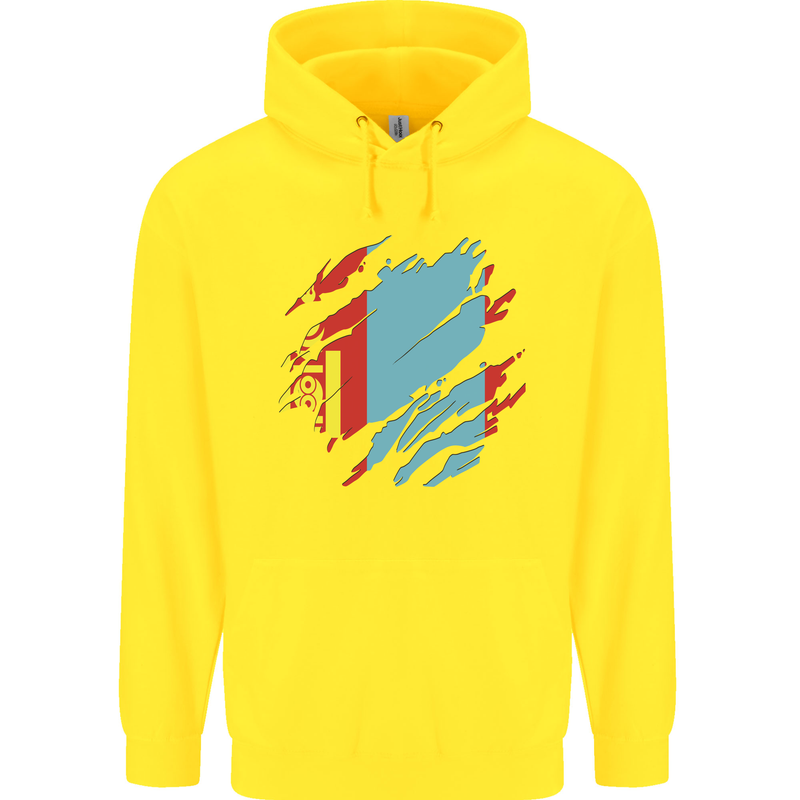 Torn Mongolia Flag Mongolian Day Football Childrens Kids Hoodie Yellow