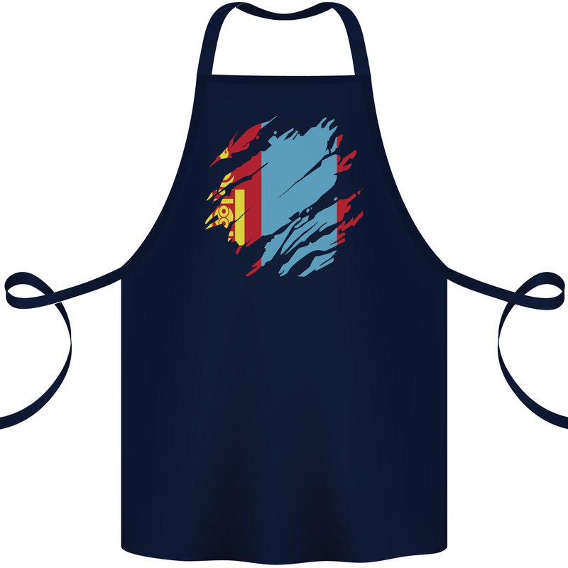 Torn Mongolia Flag Mongolian Day Football Cotton Apron 100% Organic Navy Blue