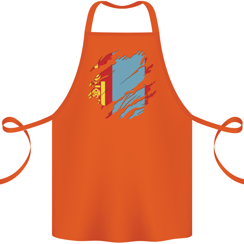 Torn Mongolia Flag Mongolian Day Football Cotton Apron 100% Organic Orange