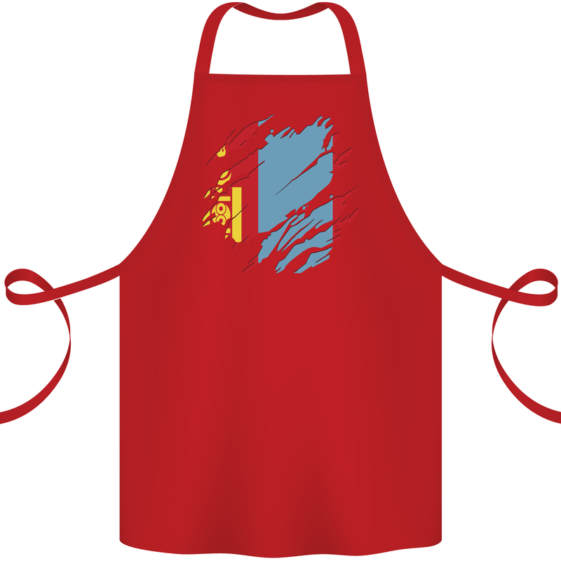 Torn Mongolia Flag Mongolian Day Football Cotton Apron 100% Organic Red