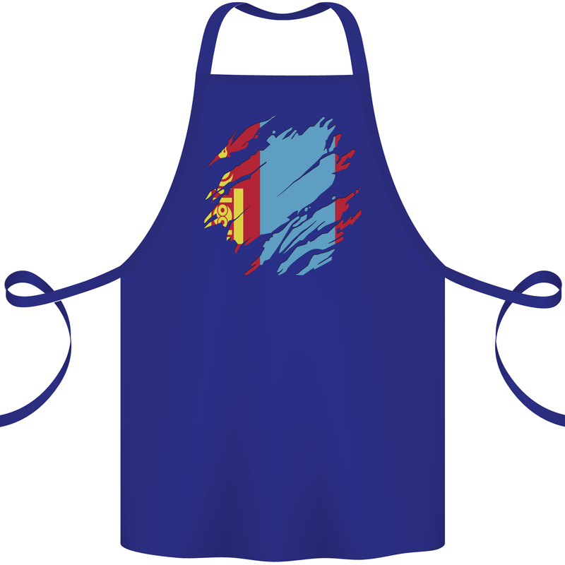 Torn Mongolia Flag Mongolian Day Football Cotton Apron 100% Organic Royal Blue