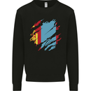 Torn Mongolia Flag Mongolian Day Football Kids Sweatshirt Jumper Black