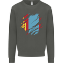 Torn Mongolia Flag Mongolian Day Football Kids Sweatshirt Jumper Storm Grey
