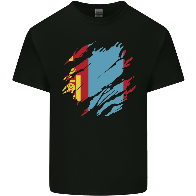 Torn Mongolia Flag Mongolian Day Football Kids T-Shirt Childrens Black