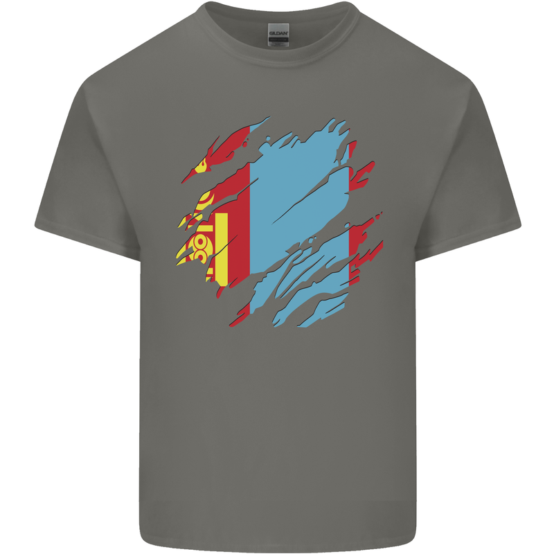 Torn Mongolia Flag Mongolian Day Football Kids T-Shirt Childrens Charcoal