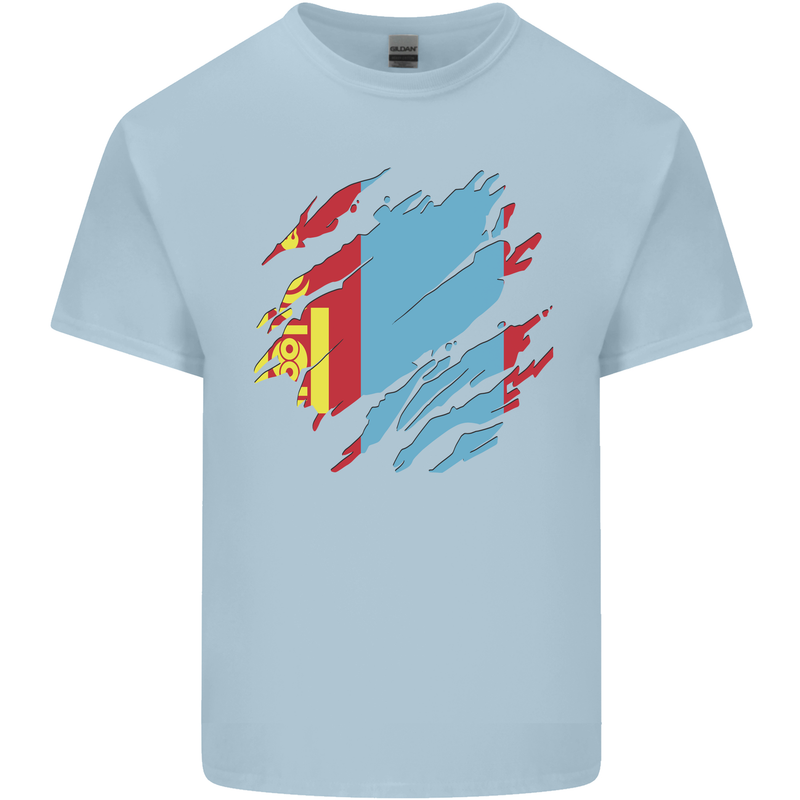Torn Mongolia Flag Mongolian Day Football Kids T-Shirt Childrens Light Blue