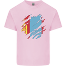 Torn Mongolia Flag Mongolian Day Football Kids T-Shirt Childrens Light Pink