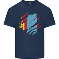 Torn Mongolia Flag Mongolian Day Football Kids T-Shirt Childrens Navy Blue