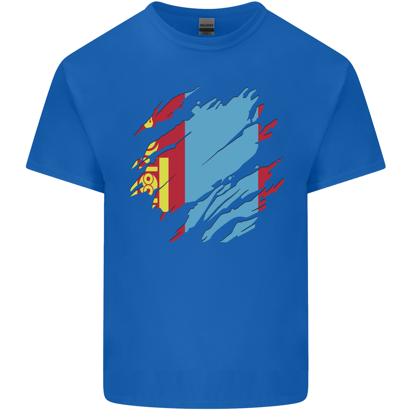 Torn Mongolia Flag Mongolian Day Football Kids T-Shirt Childrens Royal Blue