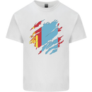 Torn Mongolia Flag Mongolian Day Football Kids T-Shirt Childrens White