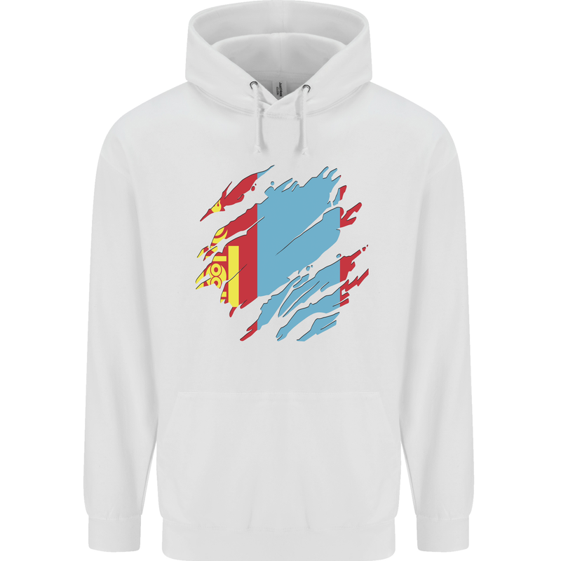 Torn Mongolia Flag Mongolian Day Football Mens 80% Cotton Hoodie White