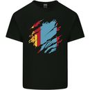 Torn Mongolia Flag Mongolian Day Football Mens Cotton T-Shirt Tee Top Black