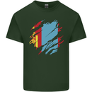 Torn Mongolia Flag Mongolian Day Football Mens Cotton T-Shirt Tee Top Forest Green
