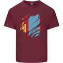 Torn Mongolia Flag Mongolian Day Football Mens Cotton T-Shirt Tee Top Maroon