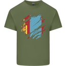 Torn Mongolia Flag Mongolian Day Football Mens Cotton T-Shirt Tee Top Military Green