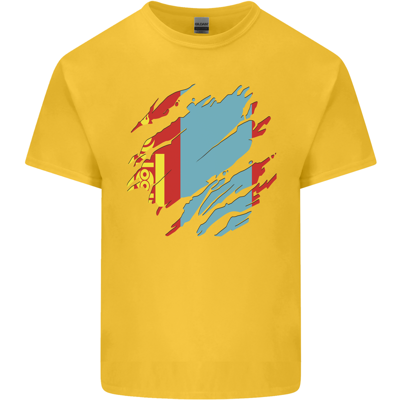 Torn Mongolia Flag Mongolian Day Football Mens Cotton T-Shirt Tee Top Yellow