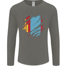Torn Mongolia Flag Mongolian Day Football Mens Long Sleeve T-Shirt Charcoal