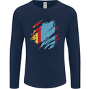 Torn Mongolia Flag Mongolian Day Football Mens Long Sleeve T-Shirt Navy Blue