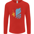 Torn Mongolia Flag Mongolian Day Football Mens Long Sleeve T-Shirt Red