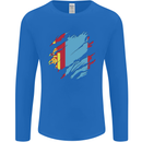 Torn Mongolia Flag Mongolian Day Football Mens Long Sleeve T-Shirt Royal Blue