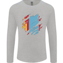 Torn Mongolia Flag Mongolian Day Football Mens Long Sleeve T-Shirt Sports Grey