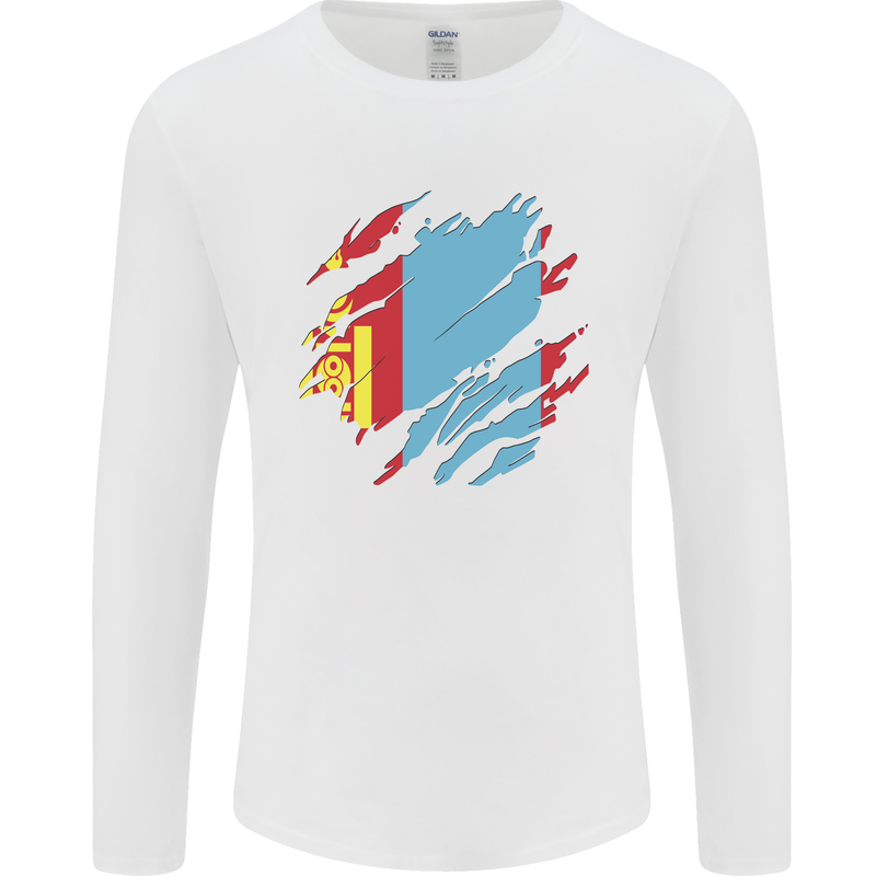 Torn Mongolia Flag Mongolian Day Football Mens Long Sleeve T-Shirt White