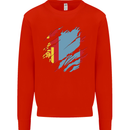Torn Mongolia Flag Mongolian Day Football Mens Sweatshirt Jumper Bright Red