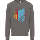 Torn Mongolia Flag Mongolian Day Football Mens Sweatshirt Jumper Charcoal
