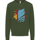 Torn Mongolia Flag Mongolian Day Football Mens Sweatshirt Jumper Forest Green